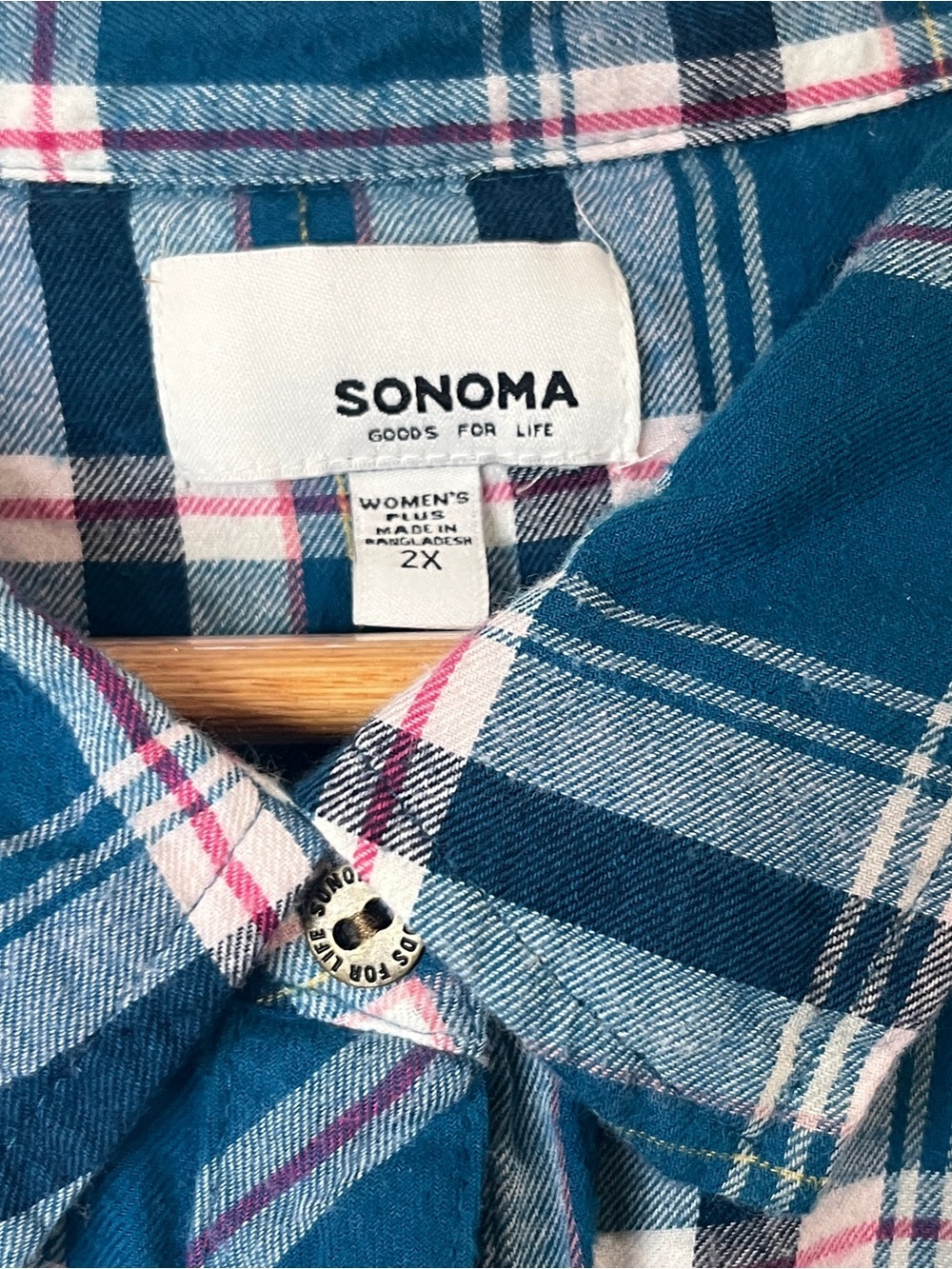 Sonoma Blue and White Plaid Button-Down Shirt - Picture 3 of 10